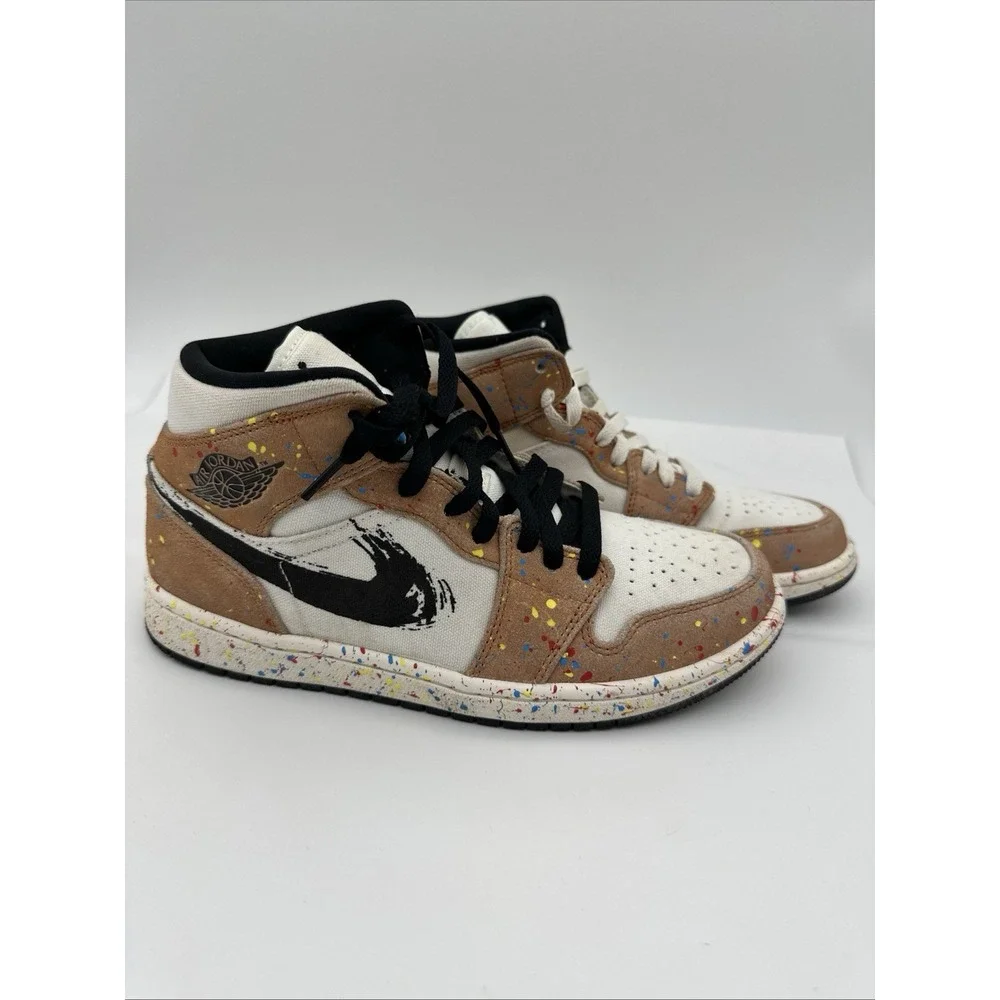 Air Jordan 1 Mid SE 'Brushstroke Paint Splatter DA8005 100 SZ 7.5 EUC